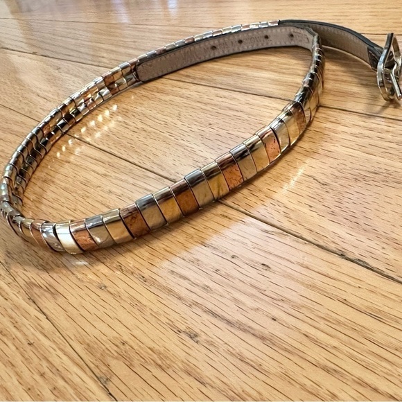 Morris Moskowitz Vintage 80’s Tri Color Metal Chain Thin Leather Belt Women S main image 12